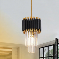 Décoration intérieure de restaurant, lampe suspendue noire en cristal à intensité variable LED avec base E27 pour îlot de cuisine