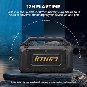 Inwa Bamboo Black Portable <b>Speakers</b> Jobsite 5-10W Waterproof Loud Outdoor Bass <b>Wireless</b> Boombox Home Theatre Computer 2.0 - Product Image 6