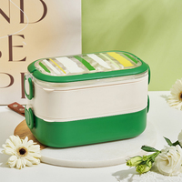 Boîte à lunch portable carrée en plastique PP + acier inoxydable, compartimentée, micro-ondable, durable, capacité de 1 à 3 L, pour les adultes actifs, primaire