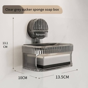 Support mural épaissi à <span class=keywords><strong>ventouse</strong></span> sans perçage pour salle de bain, double porte-<span class=keywords><strong>savon</strong></span>, tapis éponge drainant et boîte de rangement - Product Image 4