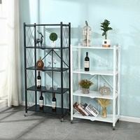 Étagère de cuisine pliable à 5 niveaux, étagères de rangement en métal, présentoirs pliables, étagère de garde-manger avec roulettes