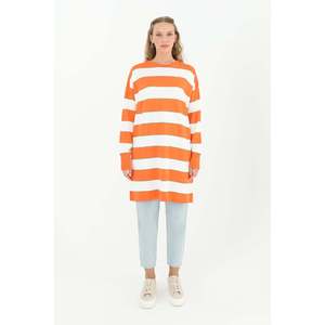 <span class=keywords><strong>Tunique</strong></span> à manches longues rayée <span class=keywords><strong>orange</strong></span> décontractée pour femmes Puane, coupe ample confortable pour tous les jours et pour le bureau - Modèle - Product Image 1