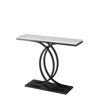 Console d'entrée semi-circulaire en métal avec plateau en dalle de pierre, style luxe léger, pour petits appartements et entrées.