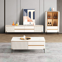 Vente en gros de table de thé en bois de style moderne avec dessus en marbre et pierre ensemble de supports TV table basse en bois personnalisable pour meubles de salon