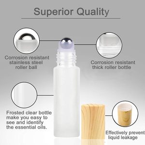 Wholesale 1ml Wood Grain Lid 2ml Frosted Transparent Glass Roller for Ball <b>Bottle</b> <b>5ml</b> Oil 10ml Split <b>Bottle</b> with Roll on Sealing - Product Image 2