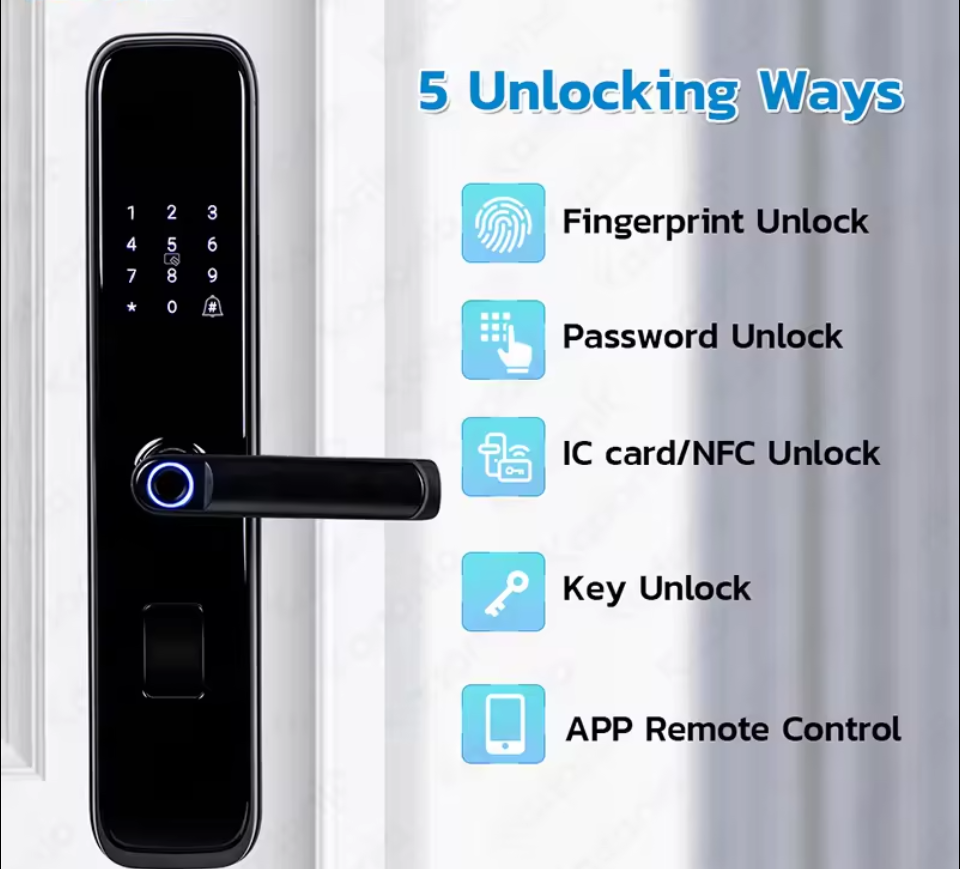 Tuya Wifi Semi-Automatic Smart Door Lock Aluminum Digital Fingerprint Key Card Door with Password Storage for Wood Steel Door · image 5