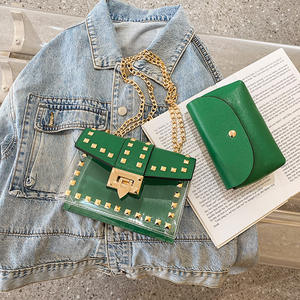 Venta al por mayor RTS PU Bolso de cuero Remache Cadena de oro Bolsos cruzados <span class=keywords><strong>Siempre</strong></span> conmigo Cuero blanco y bolso con tachuelas transparentes - Product Image 3