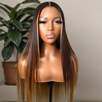 Droite brun foncé avec châtaigne brun Faits saillants perruque 13x4 brun clair Faits saillants dentelle frontale perruque pour les femmes