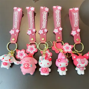Cute Kuromi Melody cinnamoroll pompom purin Anime Cartoon Keychains Kawaii Sakura doll Keychain sanrio wholesale