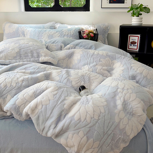 Thỏ lông sang trọng bọt sữa Bộ bốn mảnh khăn trải giường, vỏ gối, Bộ vỏ chăn - Product Image 5