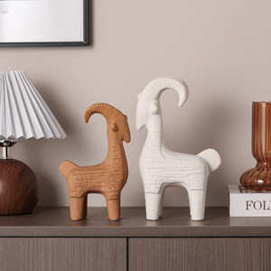 <span class=keywords><strong>D</strong></span>écoration artisanale silencieuse en céramique douce, style Wabi-sabi, motif deux chèvres, haute qualité, pour salon et bureau - Product Image 1