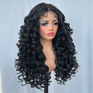Peluca Sintética con Frente de Encaje, Ondulada y Rizada, de Alta Densidad (250%), Resistente al Calor, Aspecto Natural, Rizo Profundo - Product Image 4