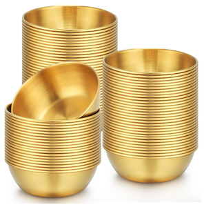 Mini piattini individuali in acciaio inossidabile da 3.2 pollici ciotola rotonda per condimento con trucioli e salse in metallo lucido-per feste - Product Image 1