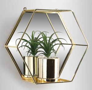 Espejo colgante de pared hexagonal, estantes flotantes de Metal personalizables, oro rosa y plata - Product Image 1