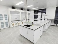 Table de laboratoire scolaire modulaire en métal au design moderne avec étagères et armoires intégrées