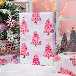 MAYPLUSS Christmas Wrapping Paper Roll 17in X 33ft <b>Pink</b> Tree Star Design Reversible Gift <b>Wrap</b> for Holiday Crafting - Product Image 5