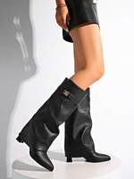 Bottes d'automne pour femmes, style slouchy, hauteur genou, bout pointu, en cuir PU, talon carré, mode, logo personnalisé, vente en gros, bottes d'hiver pour femmes