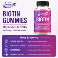 Gummies de Biotine Personnalisées 10000mcg Marque Privée OEM ODM Véganes Complément Cheveux Peau Ongles Saveur Fraise Vente en Gros Usine