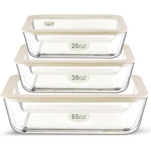 High Borosilicate Glass BPA Free <b>Food</b> <b>Container</b> with Tempered Glass <b>Plastic</b> Vent Lid 2 Compartments Stackable Modern Design - Product Image 1