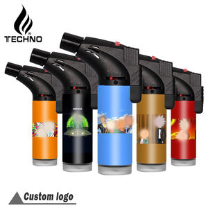 Techno Custom Logos Odm Promotion Printed Stickers Cute Refillable Windproof Fluid High Quality Outdoor <b>Camping</b> Torch Lighter - Product Image 1
