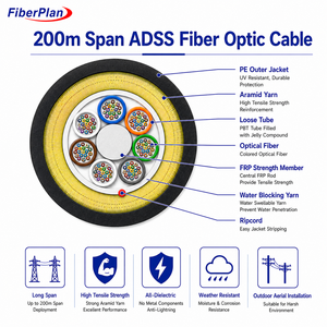 Câble à fibres optiques ADSS Asu 24 et 48 fibres, 6, 12, 48, 96, <span class=keywords><strong>144</strong></span> Hilos, câble à fibres optiques à gaine simple ADSS en <span class=keywords><strong>fibre</strong></span> <span class=keywords><strong>optique</strong></span> - Product Image 1