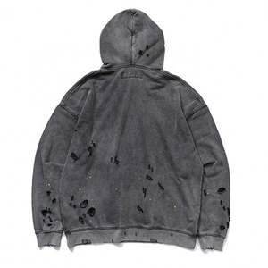 เสื้อฮู้ดดี้ผู้ชายสำหรับฤดูหนาว ลายปัก สีสาด ดีไซน์เนอร์ ล้างสีแบบดิจิตอล ทำสีซีดแบบดิสเทรส ผ้าฝ้าย 100% ทรงโอเวอร์ไซส์ - Product Image 2