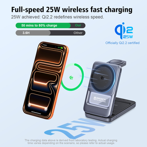 Station de charge sans fil magnétique rapide pliable 3 en 1 multifonction QI2.2 25W, <span class=keywords><strong>chargeur</strong></span> sans fil de bureau, support de téléphone pour iPhone - Product Image 1