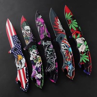 Couteau de poche pliant tactique noir, motif imprimé en 3D, design personnalisé, vente en gros, commande en gros OEM, idéal pour la survie, le camping et la chasse