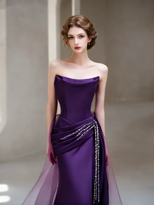 Kadın uzun saten asimetrik balo tek omuz Ruffles Halter ön doğal Backless elbise balo resmi akşam partileri - Product Image 4