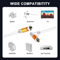 Cable Coaxial Macho-Macho RG59/3C-2V/RG6 Blanco para HDTV 1080p, con Cubierta de PVC Trenzada, Niquelado, 75ohm, Acabado Dorado, para Antena de TV y Comunicación