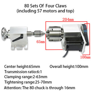 Một trục 80 Chuck và thimble 4th trục quay Bảng động cơ 3 hàm Chuck và đuôi cổ 65mm 100mm K11 K12 4 trục rotari bảng - Product Image 4