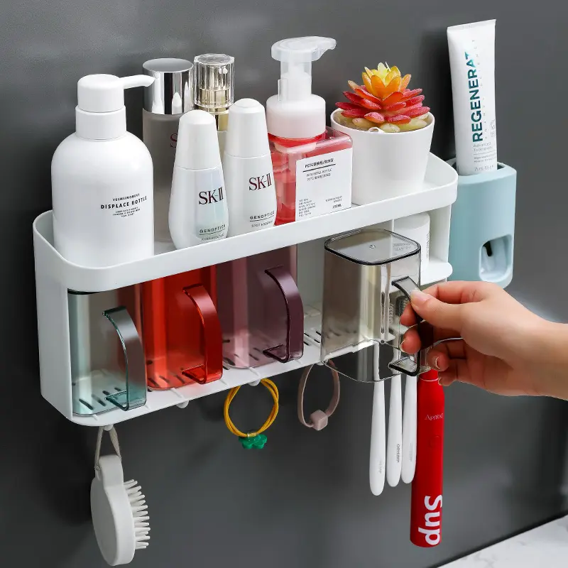 Dispensador de creme dental, suporte para escova de dentes de parede