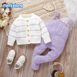 मिमिमिक्सिओंग कीको की शीर्ष बेटी लड़के लड़के नाने वाले स्वेटर के साथ नवजात शिशु फूटी रोपर्स को 2 पीसी सेट - Product Image 3