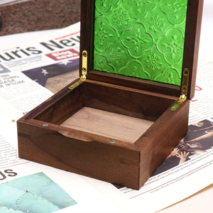 Luxury Walnut Wood Trinket Box Custom Color Pattern Glass Lid Wooden Jewelry Box Wood Gift Box for Newborn Baby <strong>Wedding</strong> <strong>Keepsake</strong> - Product Image 6