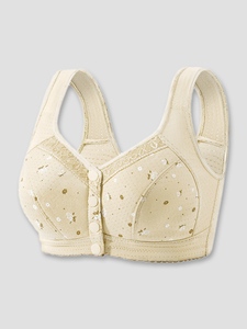 Plus Size Comfort Wireless BHs für Frauen Full <span class=keywords><strong>Coverage</strong></span> Front verschluss knopf Spitze Gestrickter Polyester Wave Point Print für Mütter - Product Image 4