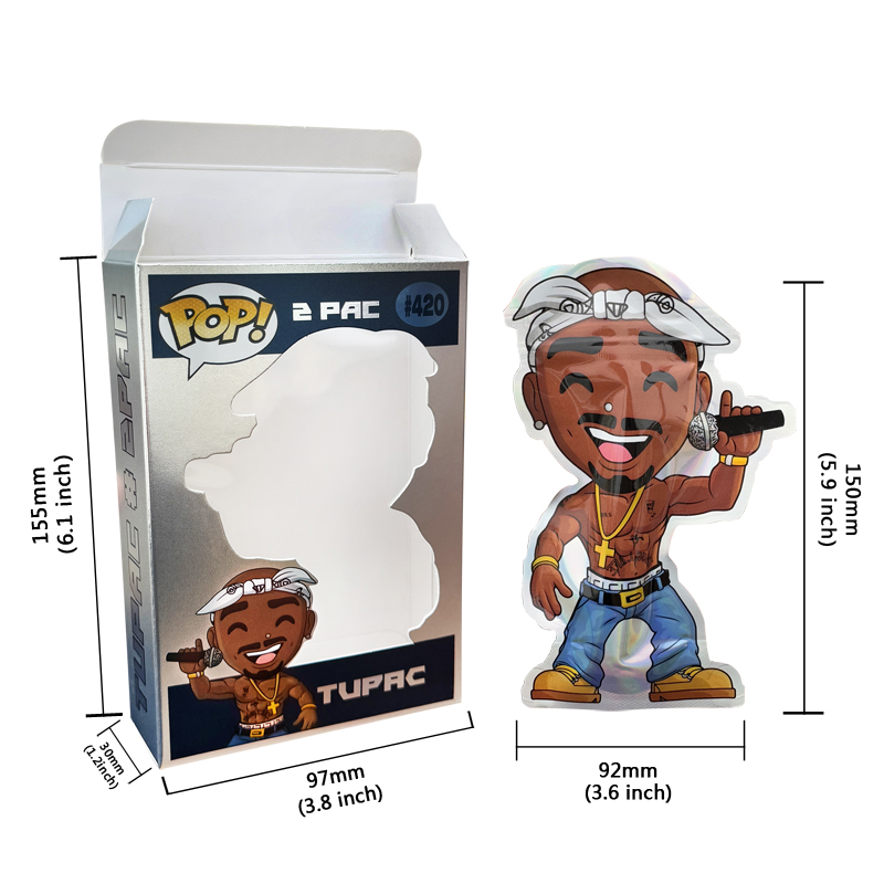 3.5g Pop 2PAC Tupac Doll Figure Collectible Custom Mylar Zipper Bags Holographic Design Paper Transparent Window Boxes in Stock 3.5g Pop 2PAC Tupac Doll Figure Collectible Custom Mylar Zipper Bags Holographic Design Paper Transparent Window Boxes in Stock