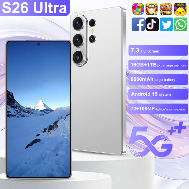 Cheap S26 Ultra Myth View 5G Device 7.3 Inch Endless AMOLED 12 Core 16GB 1TB 8000mahi Stay Power Dual SIM TF Slot OTG Fresh Load