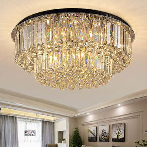 Salon chambre éclairage moderne cristal Led plafond lampes suspendues noir rond plafonniers - Product Image 1