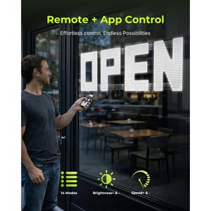 Letrero LED Abierto de 50x17 Pulgadas Súper Brillante Regulable con Control Remoto y Aplicación para Tiendas Minoristas - Product Image 2