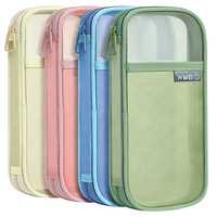 Trousse à crayons transparente grande capacité, style mignon japonais, spéciale examen, fermeture éclair, 23*2*10cm, en tissu pour étudiants