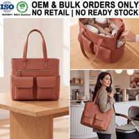 Sac à langer de luxe en cuir classique personnalisé pour maman et bébé, sac de voyage portable en cuir pour maman et bébé