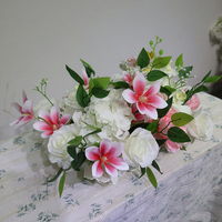 Centre de table floral en soie artificielle rose et blanche, rose pivoine, décoration de table de mariage, Thanksgiving, fête des mères