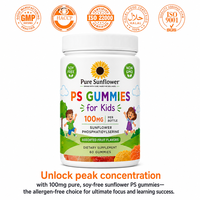 Gummies PS de tournesol haute pureté 100mg pour enfants, sans soja, supplément pour la concentration cérébrale, soutien TDAH/du sommeil et de la mémoire, énergie OEM