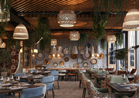 Ensemble de mobilier de restaurant moderne sur mesure, table et chaises en tissu, table et chaises de restaurant en bois pour usage commercial, projet hôtelier et café