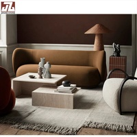 Table de café moderne en marbre beige, table d'appoint intérieure et extérieure pour salon, meubles en pierre sur mesure