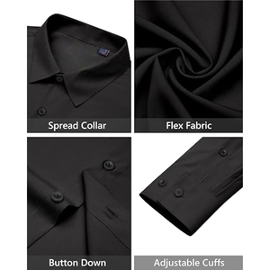 Chemise habillée pour homme à manches longues, couleur unie, col rabattu, tenue formelle, tissu popeline infroissable, style automne - Product Image 5