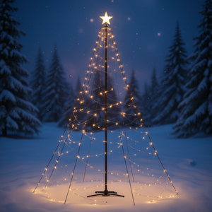 Árbol de Navidad de 16 pies con luces LED blancas cálidas, marco de metal, forma triangular, decoración navideña iluminada - Product Image 2