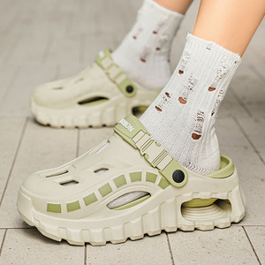 <b>Men's</b> Height Increasing Low Heels <b>Clogs</b> EVA Midsole Thick Sole Rubber Outsole Hollow Design Outdoor Beach Style Closed Toe - Product Image 4