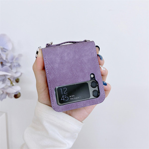 Funda de teléfono con cordón de cadena cruzada para <span class=keywords><strong>Samsung</strong></span> Galaxy <span class=keywords><strong>Z</strong></span> <span class=keywords><strong>Flip</strong></span> 5 <span class=keywords><strong>4</strong></span> 3 5G tarjetas de cuero Solt a prueba de golpes funda trasera delgada Flip3 <span class=keywords><strong>Fundas</strong></span> - Product Image 2