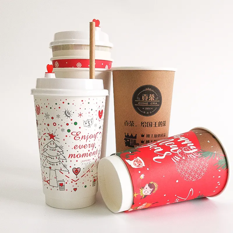 ホットドリンク用の環境にやさしい使い捨てアイスクリームカップカスタムプリント二重壁紙エスプレッソコーヒーカップ